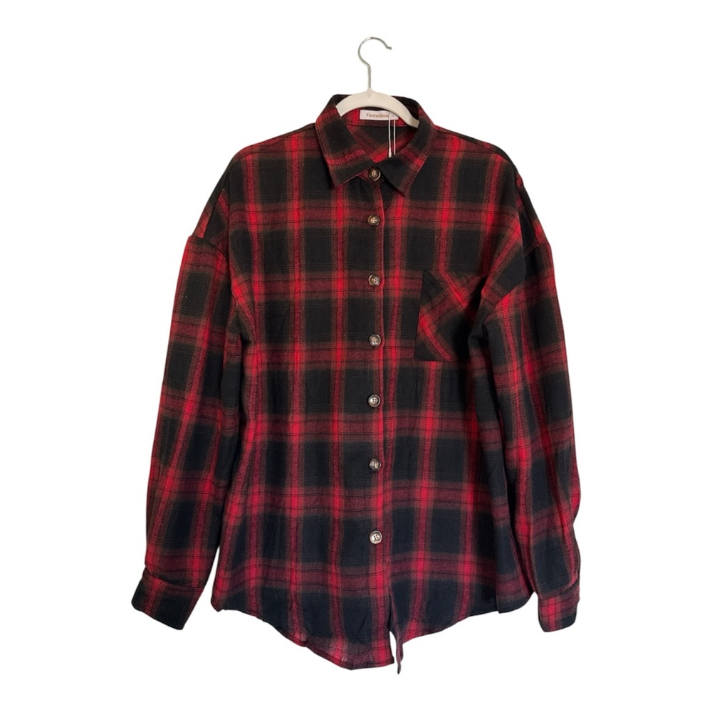 NWT Red & Black Plaid Flannel Shirt Size L Cozy Fall